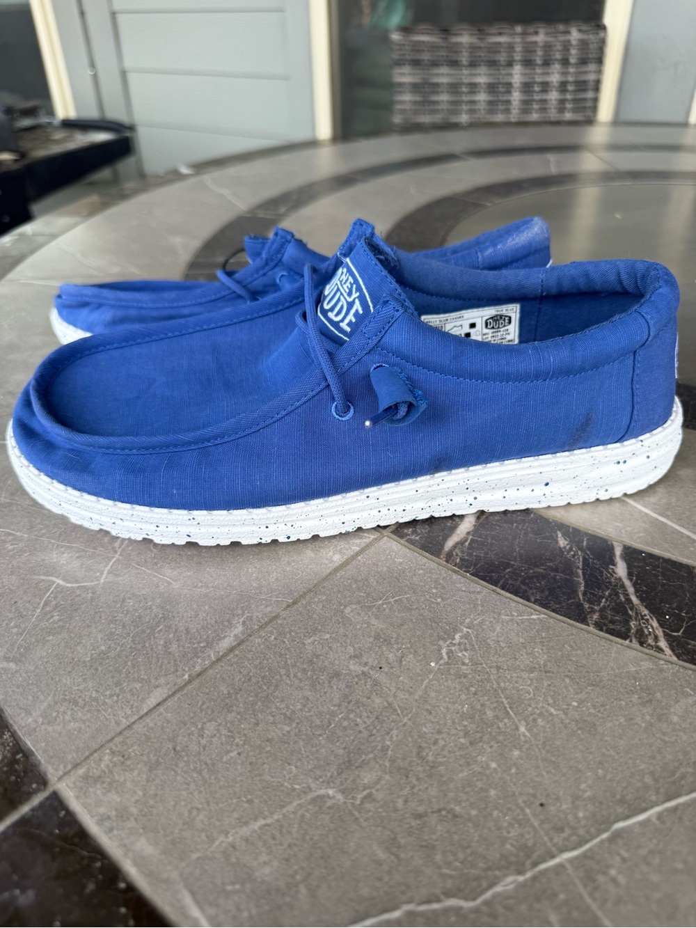 Hey Dude Royal Blue Canvas Slip-Ons with White Speckled Sole - Picture 3 of 6